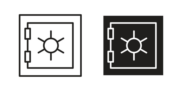 Bank vault icon silhouette design. Editable stroke outline icon on white background