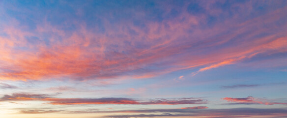 Fototapeta premium Banner with copy space. A city skyline with a beautiful orange and pink sky