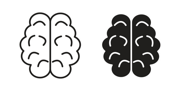 Brain icon silhouette design. Editable stroke outline icon on white background