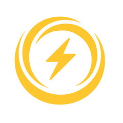 Yellow lightning bolt inside a dynamic circular swoosh. Clean flat vector symbol for electricity, energy, speed, power, charging, warning, and modern technology concepts.