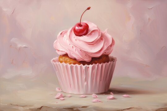 Valentine pink capcake painting dessert cupcake.