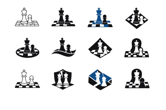 Chess sections for strategic thinking. Icon set. Set Logo of Chess sections for strategic thinking: endgame mastery. harmonious logo variations of the same