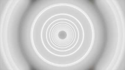 Soft white concentric glowing rings in a minimal futuristic tunnel, clean monochrome abstract background with gentle blur and copy space © Bolbik