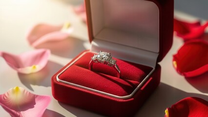 Diamond Ring Engagement Box Rose Petals