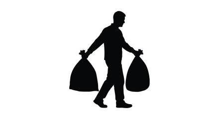 Man walking with large bags a striking black silhouette © MDSAJIB