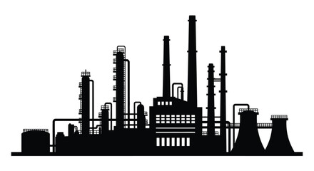 Industrial complex with towers and structures a striking black silhouette © MDSAJIB