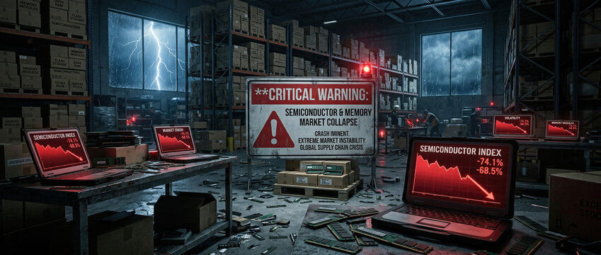 Memory Market Crash and Semiconductor Industry Crisis Concept