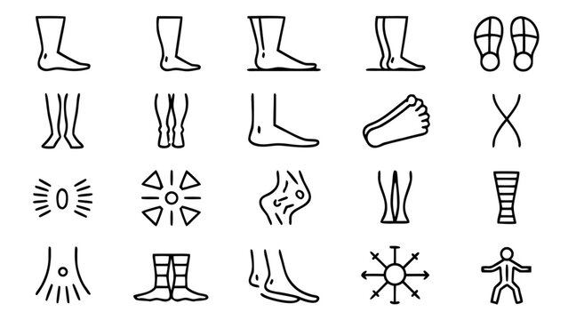 Thirty white outline icons of feet and legs on a dark backdrop.