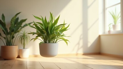 Fototapeta premium Planta de invernadero con hojas exuberantes y vibrantes que flotan en el aire