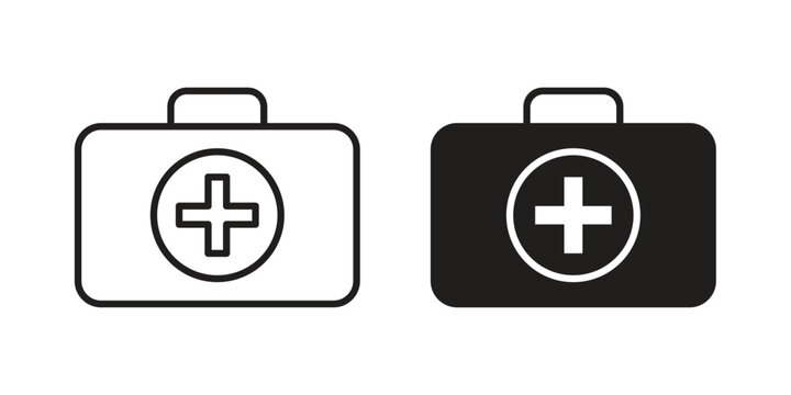 First aid kit icon silhouette design. Editable stroke outline icon on white background