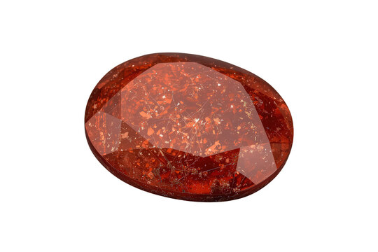 Sunstone gemstone with hematite inclusions displaying aventurescence, sparkling oval facet cut crystal on transparent background