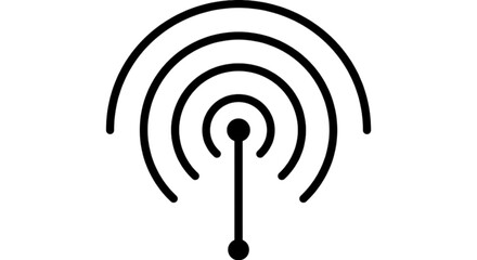 A symmetrical black and white vector image representing a wireless signal tower or antenna broadcasting concentric radio waves into the surrounding open air.