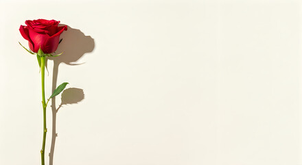 Obraz premium A single red rose casting a delicate shadow against a plain background