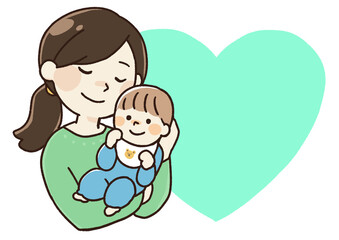 赤ちゃんを抱っこしたママの幸せなイラスト