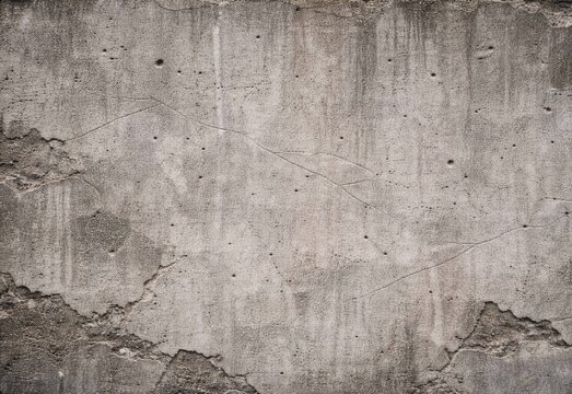 Weathered cracked concrete wall with peeling plaster and textured surface