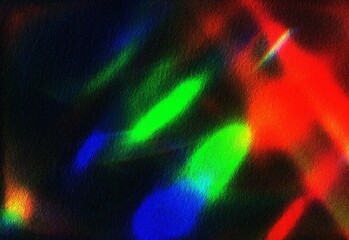 Abstract textured neon light leak with colorful bokeh and grain effect