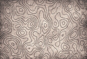 Obraz premium Abstract topographic contour lines on textured burlap fabric background