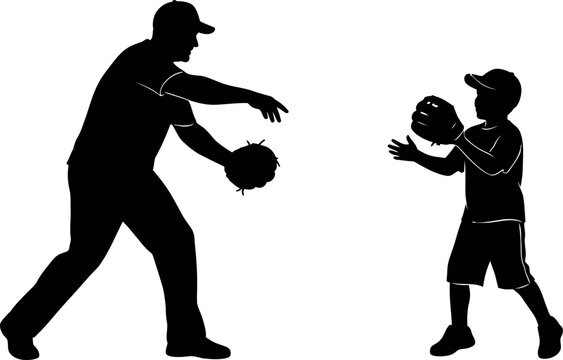 Father and son enjoying quality time together on father's day playing catch baseball