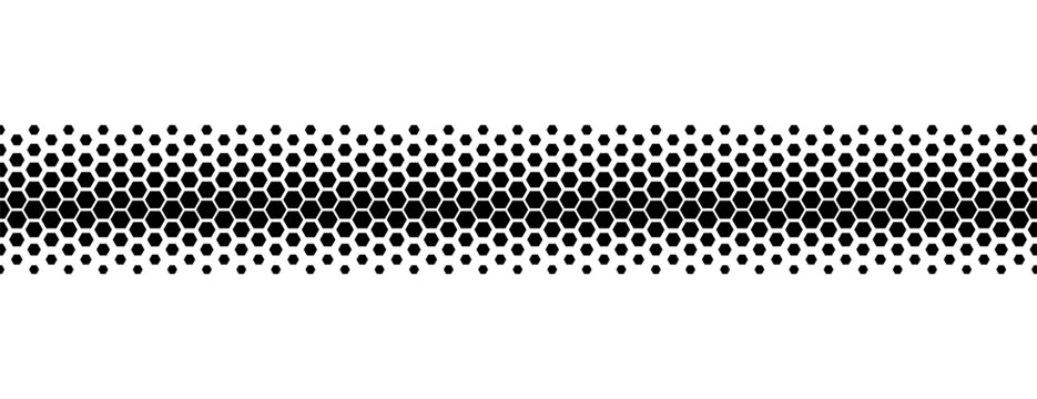 Fiber honeycomb seamless pattern line with carbon hexagon on white for tech print. Dense black straight hex grid covers the surface uniformly. Small honeycomb vector for sport and bg design.