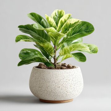Ficus Audrey Plant in Decorative Pot on Neutral Background