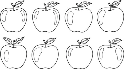 A set of eight sketched apples in two rows