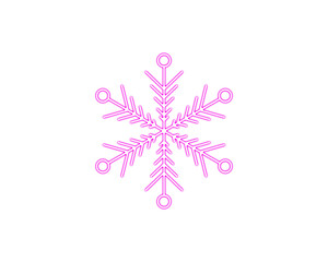 Neon pink snowflake with heart-shaped branches in a decorative winter design. Elegant symmetrical frost ornament glowing in a modern style. Perfect for holiday cards, Christmas graphics, and festive 
