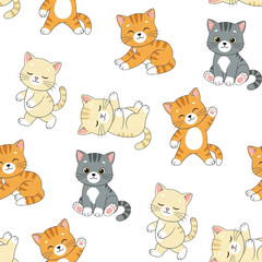 Obraz premium Cute kittens seamless pattern playing on white background