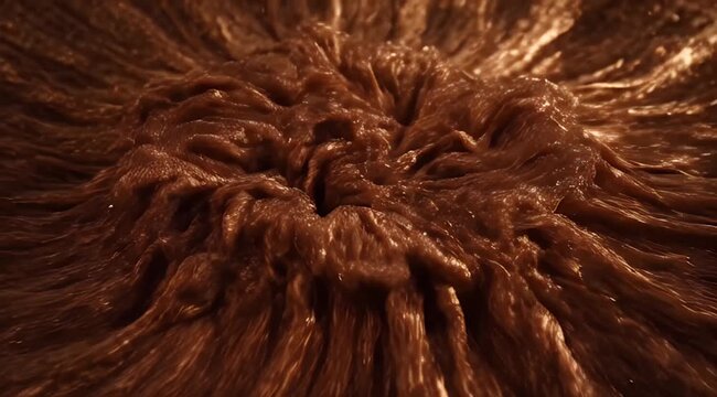 A close-up, macro view of a swirling, deep red, textured surface with organic, ribbed patterns