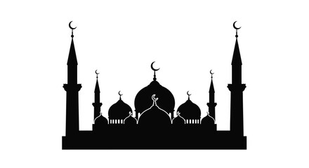 Elegant mosque outline with crescent moons a striking black silhouette © MALA