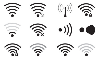 Icon wifi signal. Wireless symbol collection. Internet connection, Wi-fi signal, connect, podcast, access - stock vector. Different wireless and wifi icons. © SKETCHY