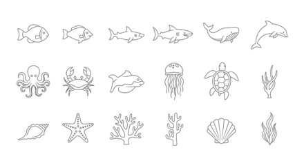 Marine life icons featuring various ocean creatures and sea elements © Muneeb