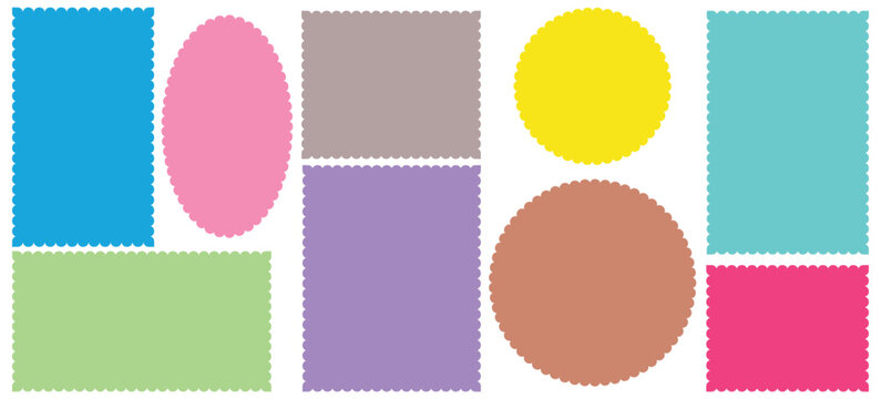 Set of colorful zigzag edges. Vector set colorful zigzag wavy edge frames.  Set of frames with zigzag edge, scallop edge shapes .