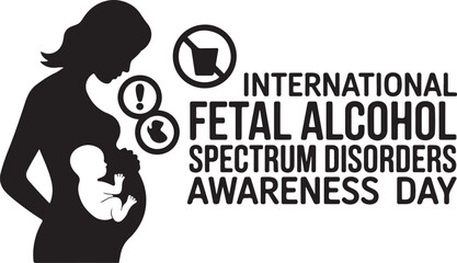 A pregnant woman drinks alcohol. The cause of pathologies in the development of the child. International Fetal Alcohol Spectrum Disorders Awareness Day.one line Vector graphic illustration