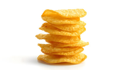 Fototapeta premium Stack of crispy golden potato chips on white background