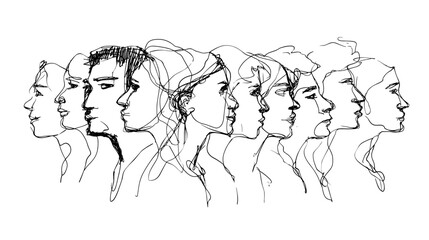 Group of diverse people connected by lines mental unity vector illustration sketch © AI PIC