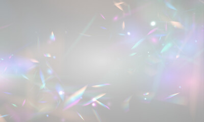 Fototapeta premium Diamond crystal prism glows beneath neon rainbow light beside glass glitter. PNG vector lens records sparkle with sharp glare and glowing flare effect. Refractions intensify brilliance.