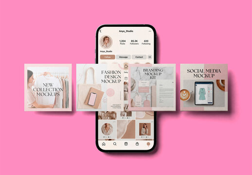 Smartphone mockup with blank cards layout for app interface design