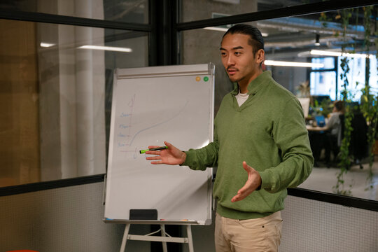 Coach giving a presentation and explaining strategy in office meeting