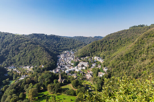 Scenic spa town Bad Bertrich in the Eifel valley in Rhineland-Palatinate