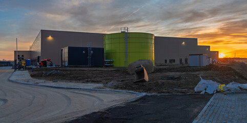 Modern logistics hall under construction