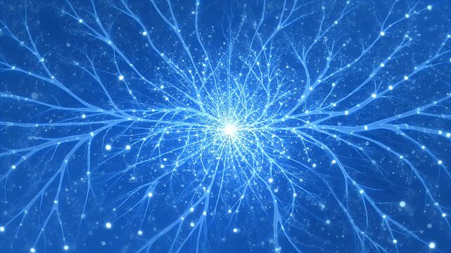 Abstract electric network with glowing nodes on a dark blue background