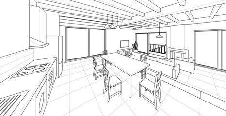 Fototapeta premium interior kitchen living room 3d illustration 