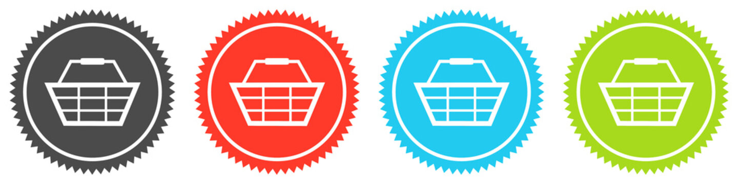 Icons auf 4 Buttons mit Zacken zeigen Einkaufskorb
