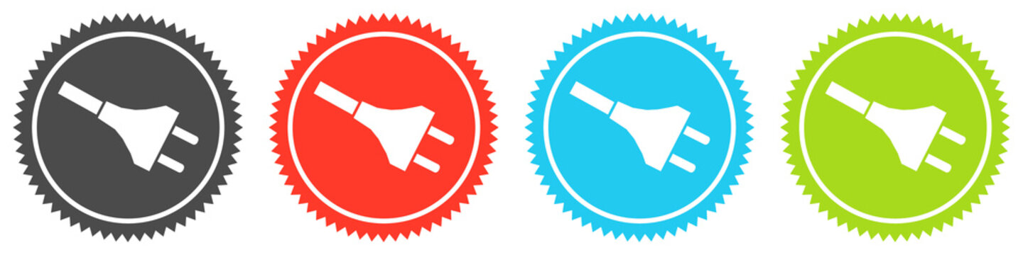Icons auf 4 Buttons mit Zacken zeigen Stecker oder Strom