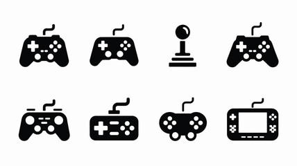 Gaming controller icons set including console remote and joystick silhouette symbols for video games © Tuli