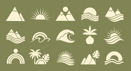 Collection of Minimalist Nature and Landscape Icons.