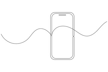 Obraz premium Smartphone continuous one line drawing minimalist mobile technology outline illustration