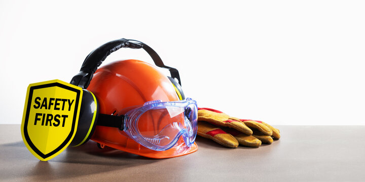 Work safety protection equipment. Horizontal banner wth copy space.