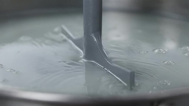Polymercoated agitator blade closeup highlighting corrosion resistance and lightweight properties suitable for gentle mixing in corrosive liquid applications.