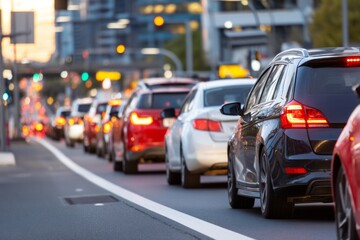 Urban Traffic Jam During Rush Hour with Vehicles and Pedestrians on Road